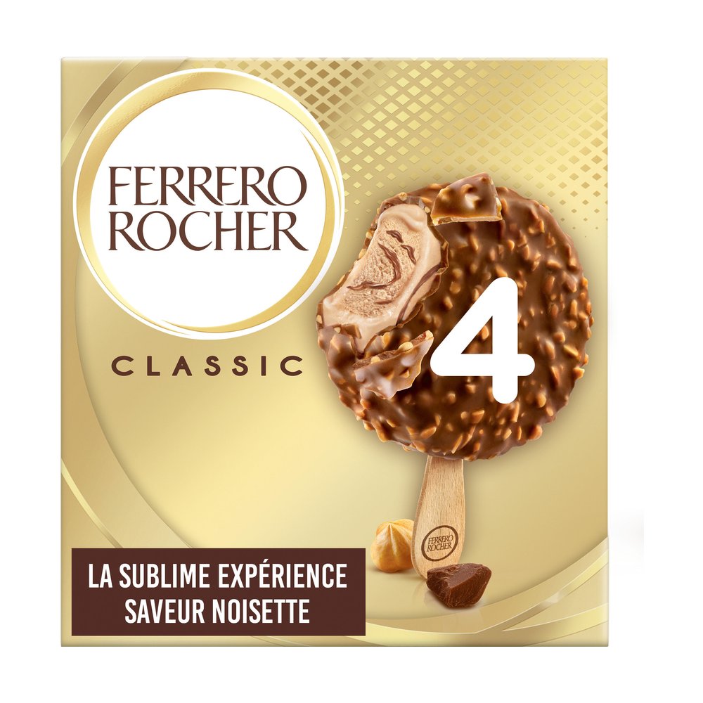 Glace bâtonnet FERRERO ROCHER Lait noisettes x4 - 200g